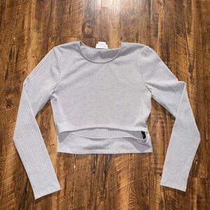 Lovers + Friends Grey Medium Clea Rubbed Cutout Long Sleeve Top